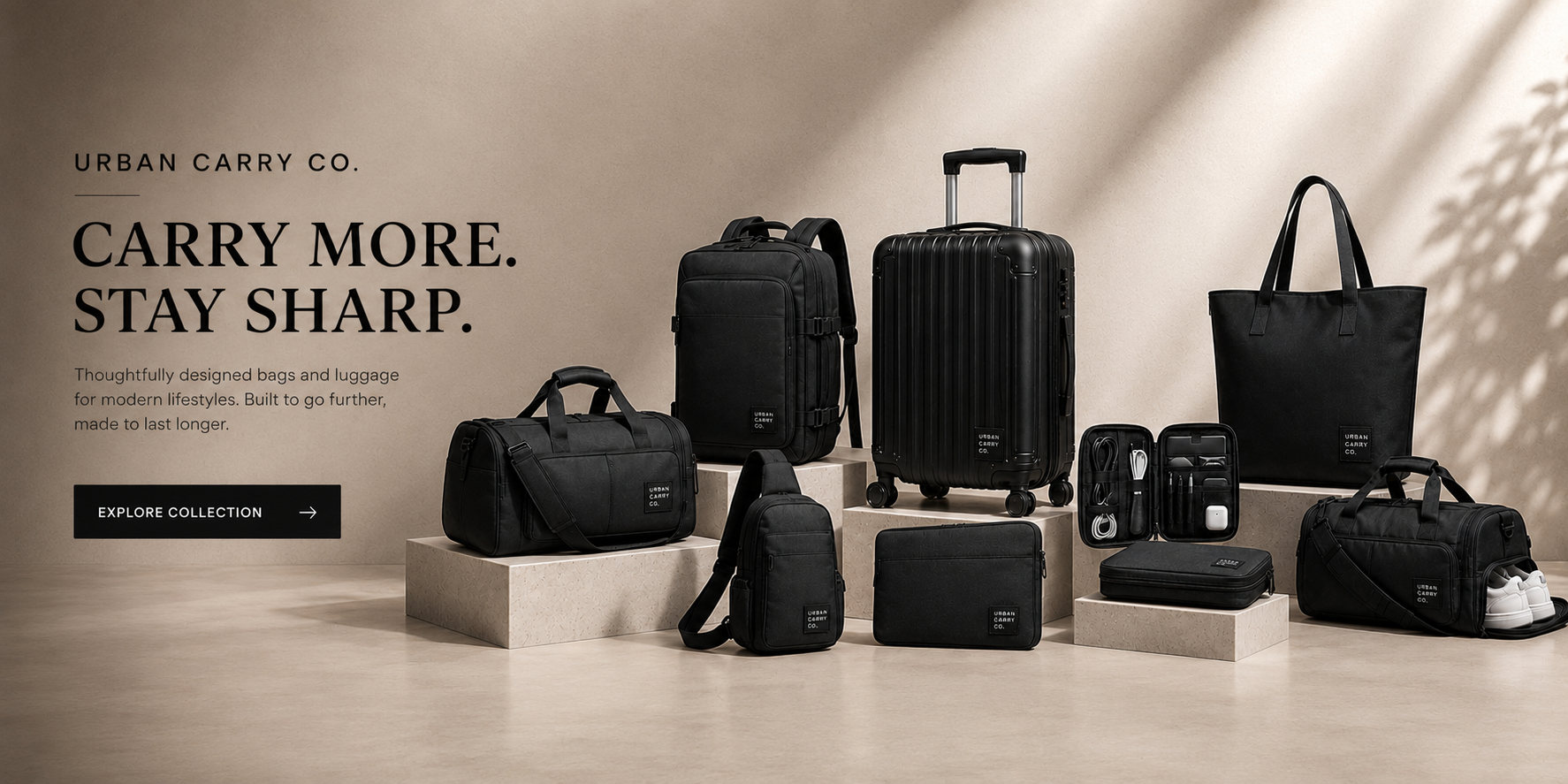 Minimalist luxury travel gear display